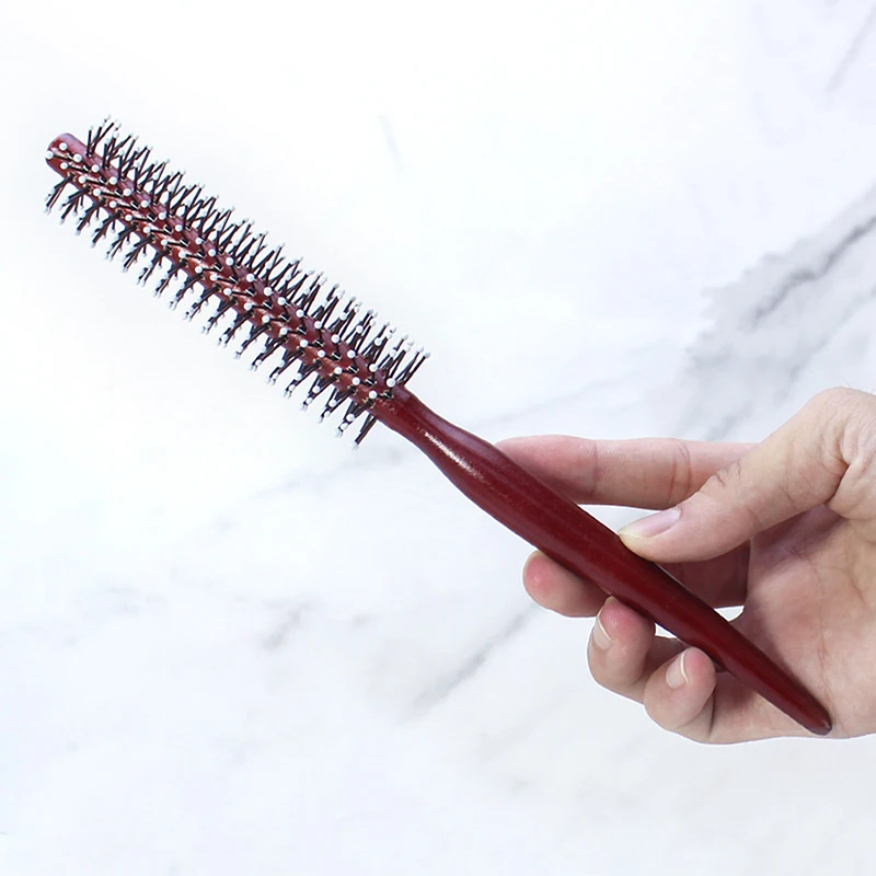 1Pcs Wood Handle Round Rolling Brush Straight Twill Hair Comb Boar Bristle Round Barrel Hair Curling Brush Hairdressing Tool