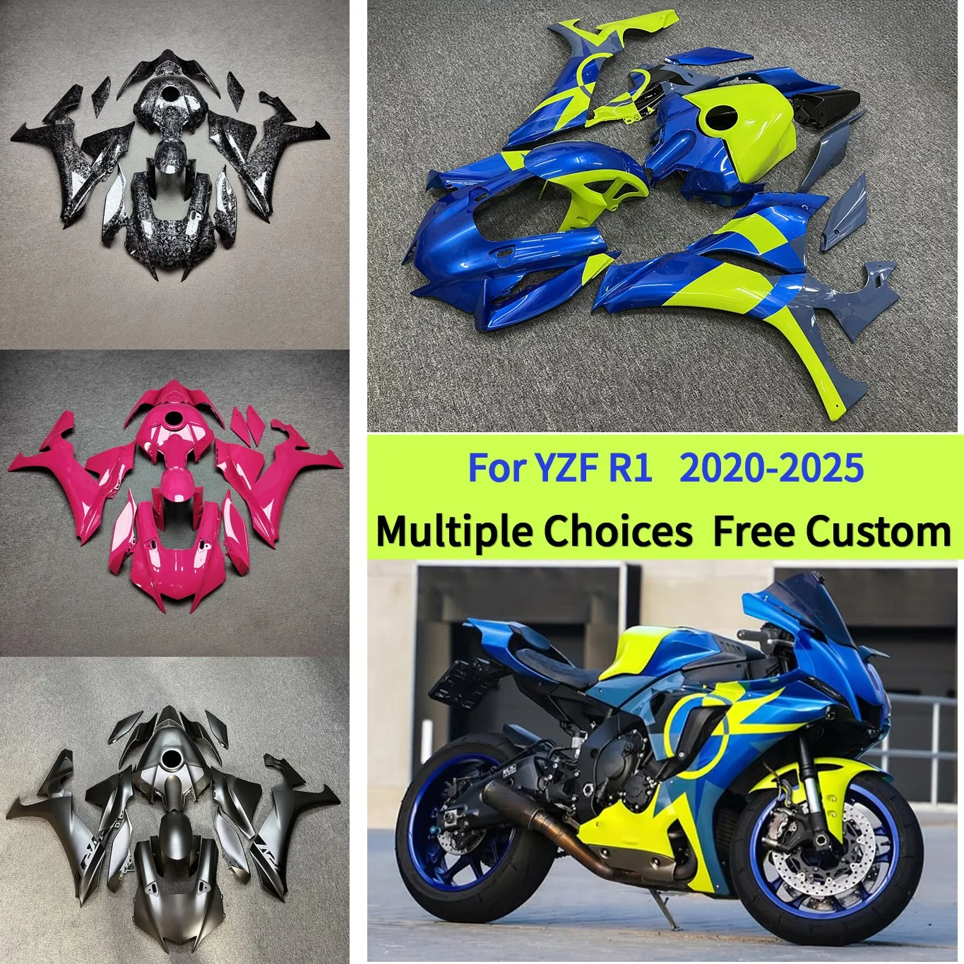 

Полный комплект обтекателей для мотоцикла Yamaha YZF-R1 2020-2025 (YZF1000, YZF R1) 2021, 2022, 2023, 2024 годов выпуска, сине-желтый пластиковый обвес
