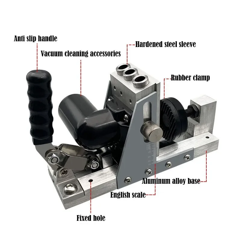 Steel Woodworking Vacuum Type Inclined Hole Locator 9.5mm3/8 Inclined Hole Drill Bit Pocket Hole Jig Accurate Scale Accessories