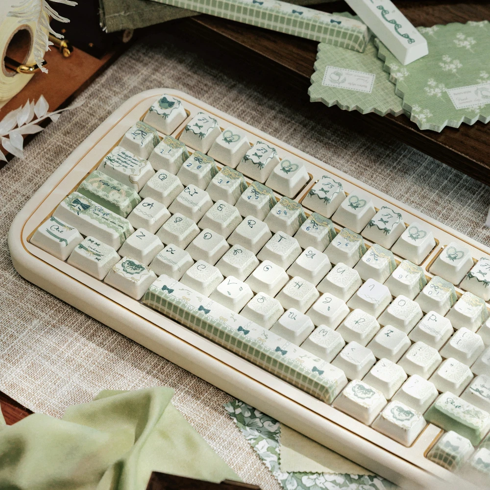 

Scarlett Theme Keycaps Set 142key Customized FC Profile Green Cute Keyboard Key Caps for Mechanical Keyboard Accessories Gift