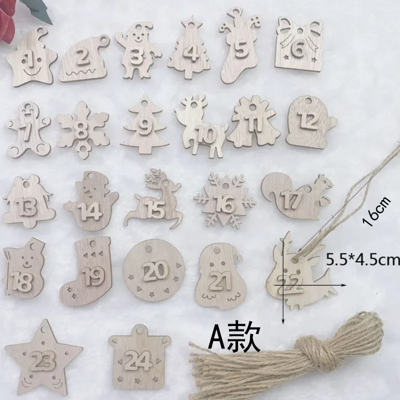 1-24 Numbers Christmas Advent Calendar Xmas Tree Number Hanging Ornament Countdown Wooden Pendant Gift Tag Christmas Party Decor