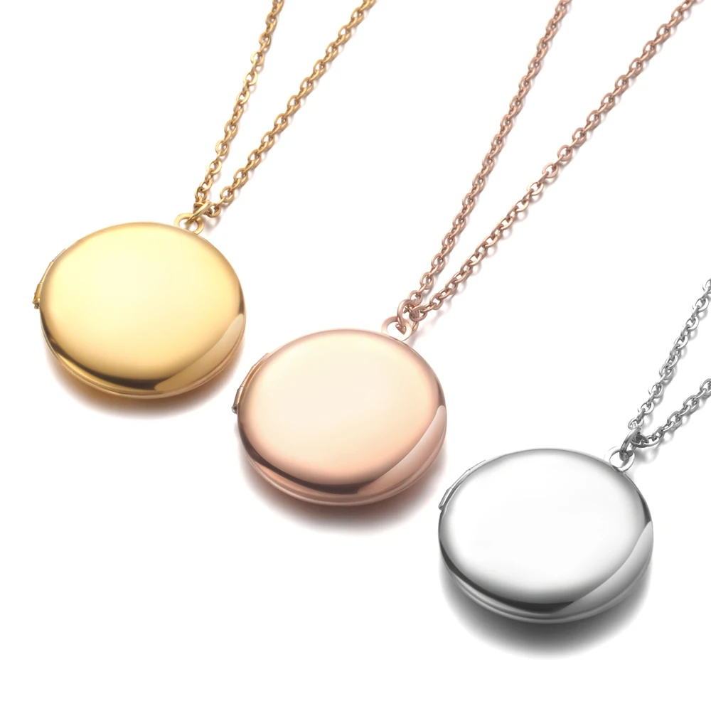 

10Pcs/Lot Mirror Polish Stainless Steel Round Picture Box Pendant Necklace Jewelry Friend Lovers Gift