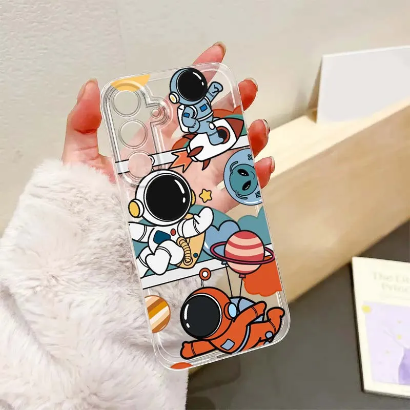 

Cartoon anime astronaut For Samsung Galaxy S25 S24 S23 S22 S21 S20 S10 Lite Plus FE Edge TPU 5G Transparent Phone Case