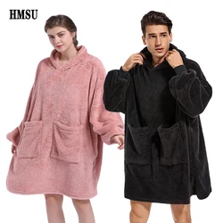 HMSU Übergroße Hoodie Decke Mit Ärmeln Sweatshirt Plaid Winter Fleece Hoody Frauen Tasche Weibliche Mit Kapuze Schweiß Oversize Femme