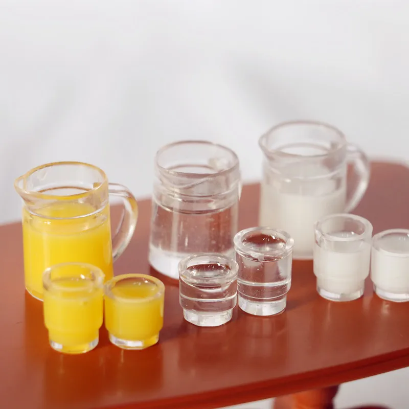 Miniature Dollhouse Kitchen Set with Adorable Orange Juice and Milk Pots