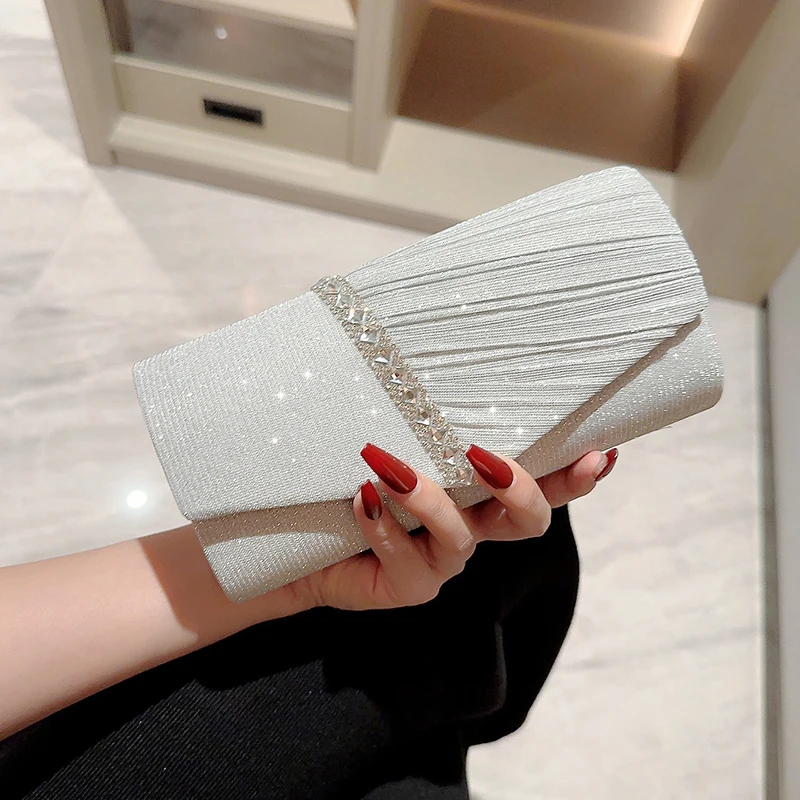 

Ladies Glitter Silver Clutch Bag Envelope Evening Bag Fashion Elegant Long Purse Women Clutch Bags Wedding Party Dress Bag