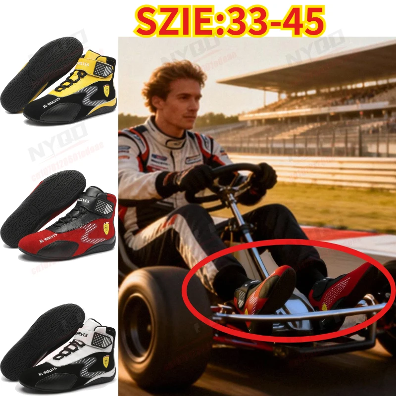 

Genuine Leather Karting & Motocross Boots, Flame Retardant Anti-Slip Racing Shoes for Adult Kids, Off-road Motorcycle Footwear
