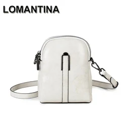 LOMANTINA Hot Sale Genuine Leather Oil Wax Cowhide Women Shoulder Strap Mobile Phone Bags Small Luxurious Simple Ladies Purses