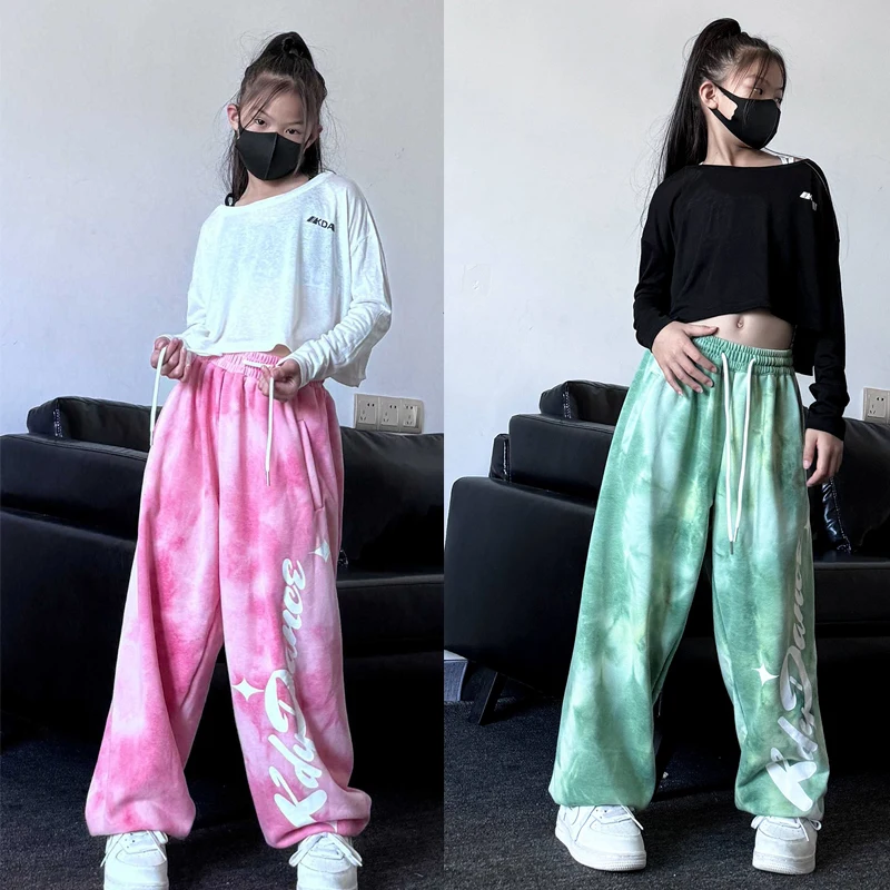 2024 Fashion Ballroom Hip Hop Dance Costumes For Girls Loose Crop Tops Tie Dye Pants Suit Streetwear Kids Jazz Clothes DQS16904