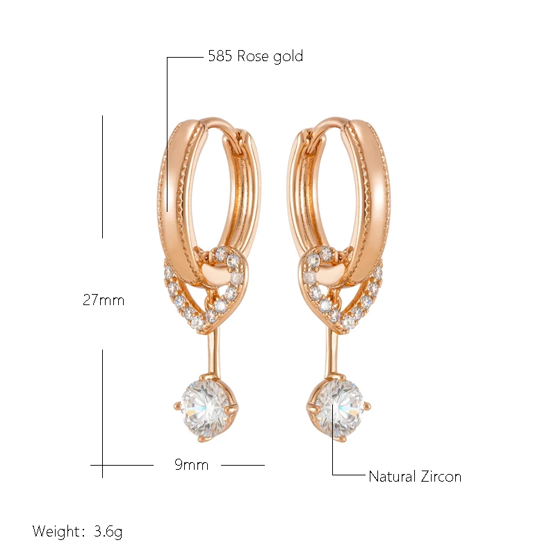 Kinel Unique Design Natural Zircon Drop Earrings for Women Fashion 585 Rose Gold Color Daily Fine Jewelry Romantic Crystal Gift