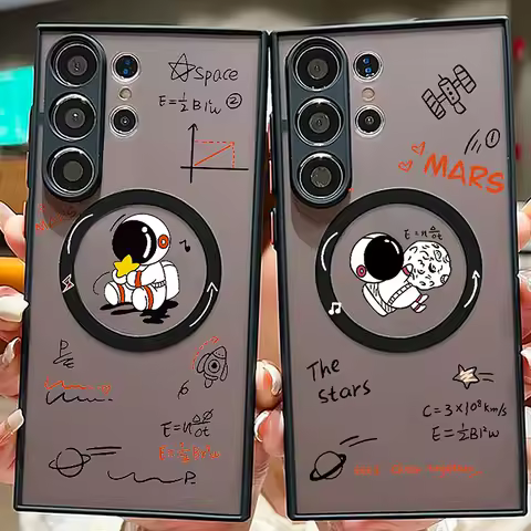 For Samsung Galaxy S25 S24 S23 Ultra Plus S21 FE S22 Astronaut For Magsafe Charging Iron Ring Case Shockproof Bumper Hard Cover