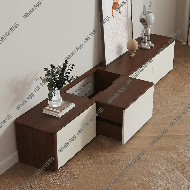 Solid Wood Pull-out TV Cabinet Coffee Table Combination Floor Cabinet Simple And Fashionable Multi-functional Floor Cabinet X X