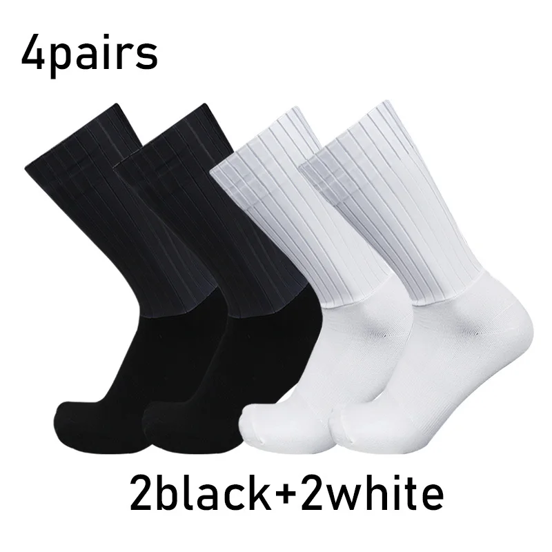 Non-slip 4pairs/set Silicone Cycling Aero Sports Pure Color Socks Pro Racing Bicycle Socks Summer Cool Calcetines Ciclismo