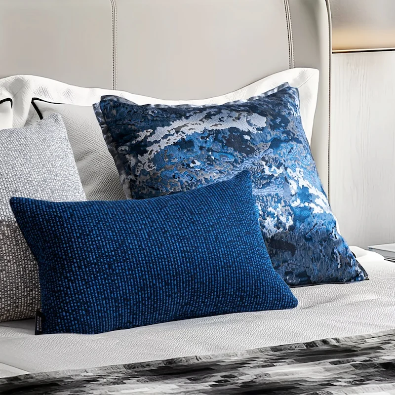 Blue Silver Pillow Fashion Geometric Cushion Case Modern Stripe Decorative Pillow Cover For Sofa Chair Home Decorations
