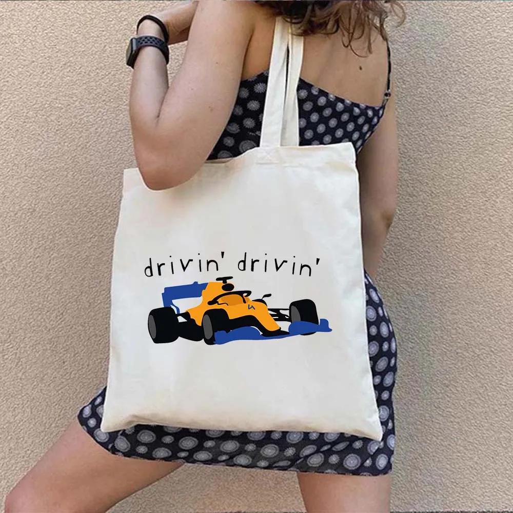 F1 Car Racer Lando Norris Formula 1 Racing Daniel Ricciardo Helmet Men Women Shoulder Canvas Totes Bag Harajuku Shopper Handbags