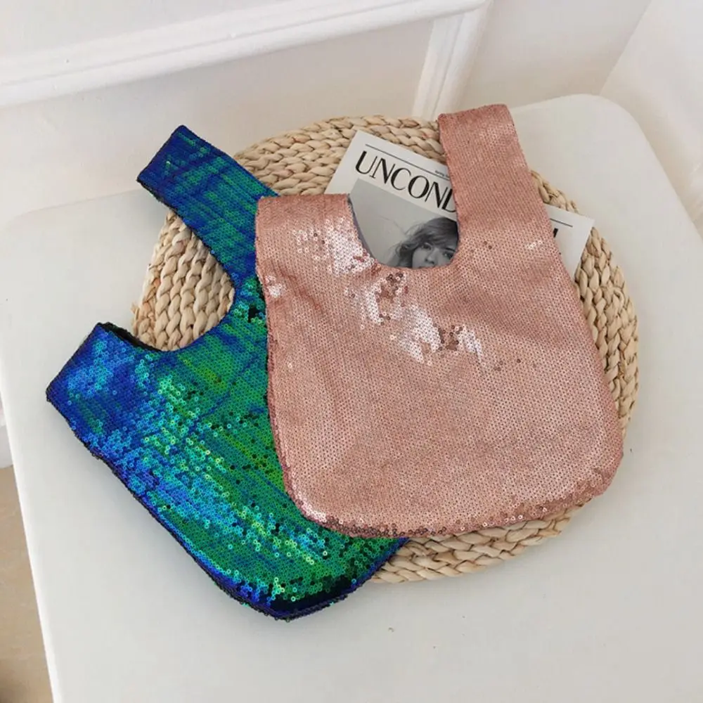 シンプルなグリッターノットリストバッグ韓国スタイルバケットバッグスパンコールハンドバッグ新年ギフト財布トートバッグレディース