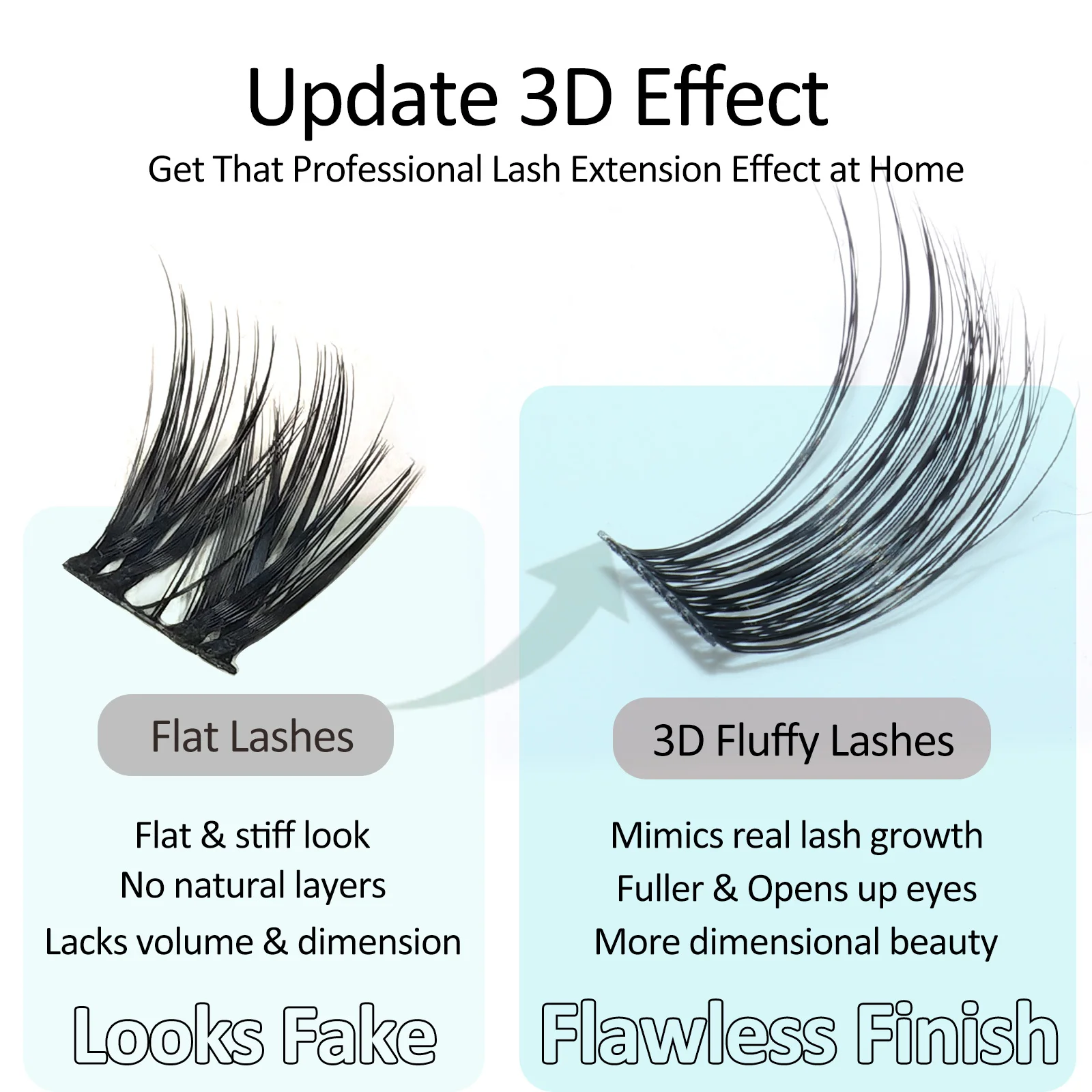 Mscici Clusters de cils Curl Volume 3D Clusters de cils vaporeux - Large bande invisible DIY Doll Eye Extensions de cils hybrides appuntées