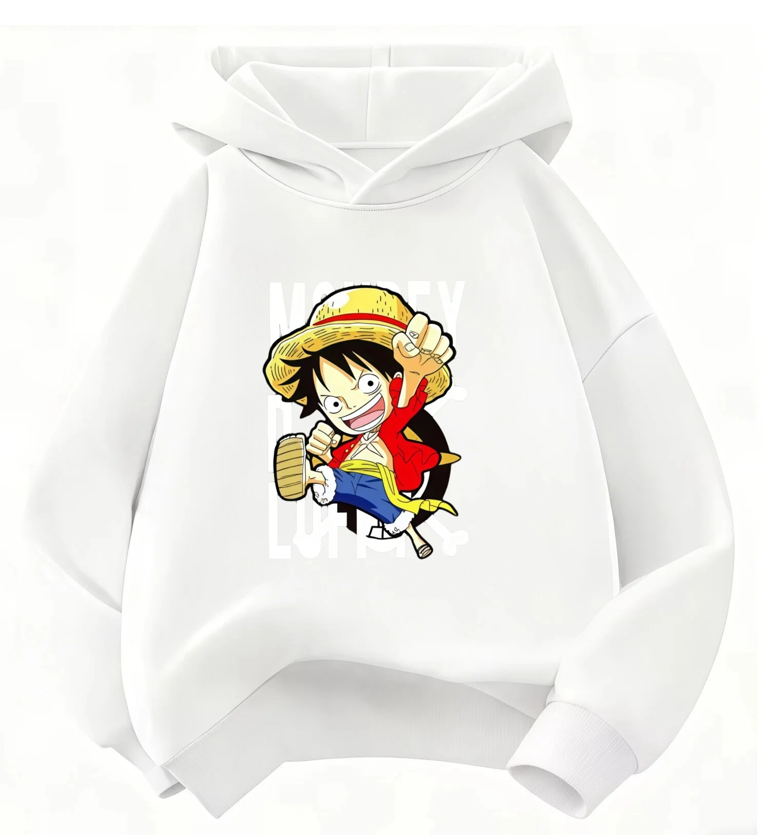 One Piece Monkey D Luffy Chibi Cartoon Print Hoodie Kinder Jungen Mädchen Pullover Kapuzenpullover Anime Kinder Streetwear Oberteile – Detail 4