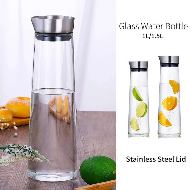 

Thickened Glass Water Bottle with Stainless Steel Lid Cold Jug Pitcher Boiling Home and kitchen Juice