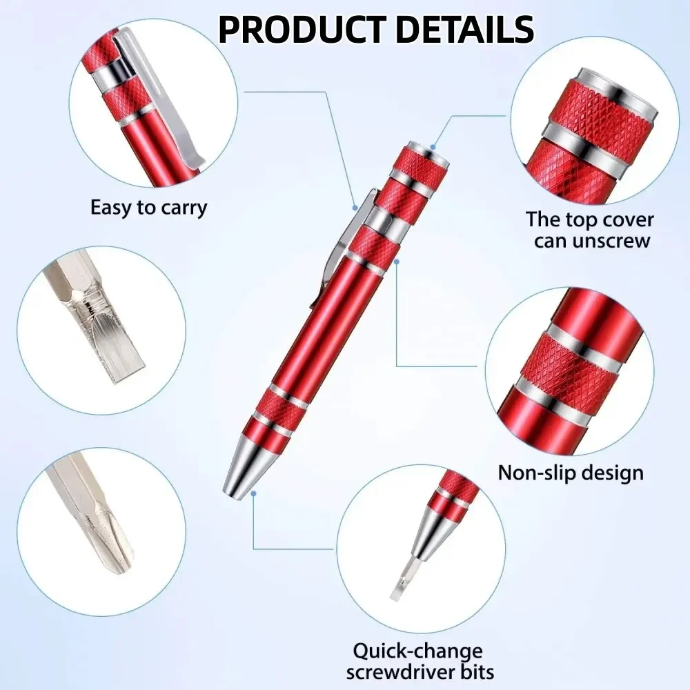 8 in 1 Screwdriver Pen Multifunctional Aluminum Alloy Precision Pen Changeable Screwdriver Combination DIY Mobile Phone Repair