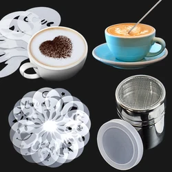 16PCS Plastic Cafe Foam Template Barista Stencils Mold Coffee Art Needles Stainless Steel latte Garland Needle Powder Sprinkle