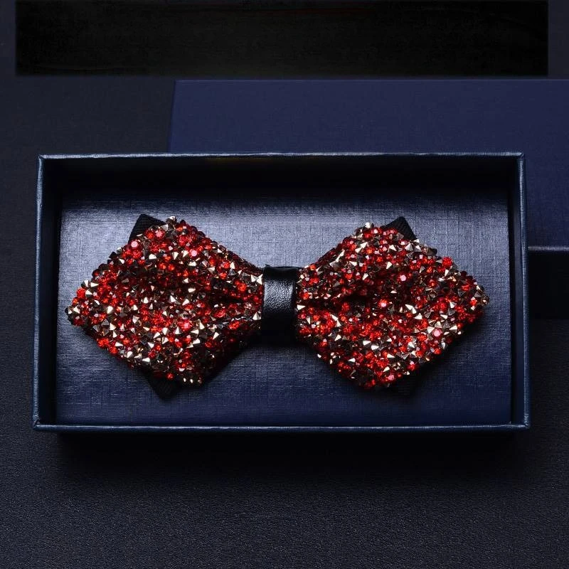 ربطة عنق كريستالية ثلاثية الأبعاد زرقاء مدببة/مسطحة الزوايا، ربطات عنق حمراء للرجال لحفلات الزفاف/الحفلات/العروض، ملحقات للبدلات البدلات الرسمية