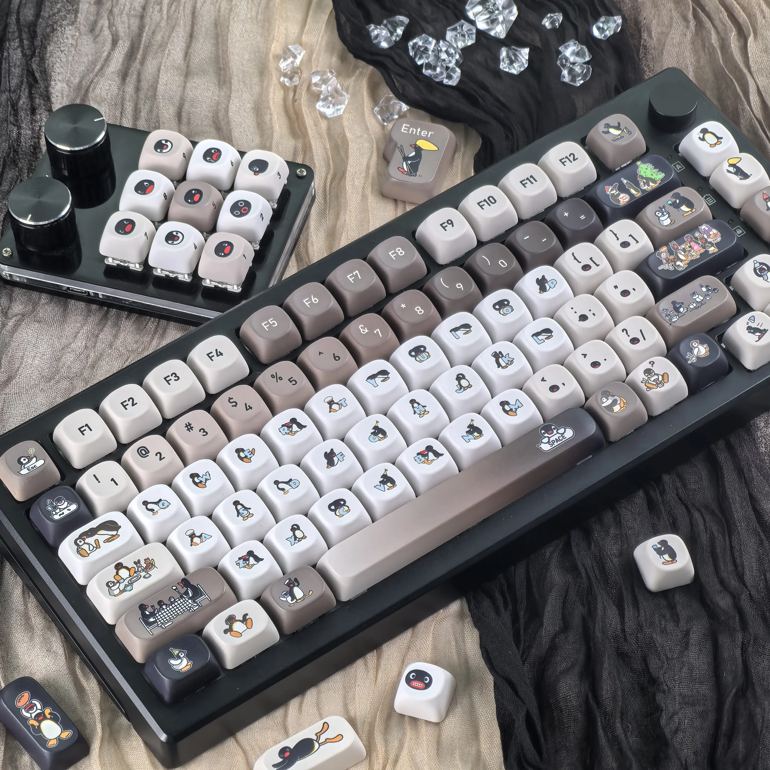MAIMOOO Pingu Keycap Korean Russian Black Cute Little Penguin White Simple Customization Aula Ajazz Mechanical Keyboard Keycaps