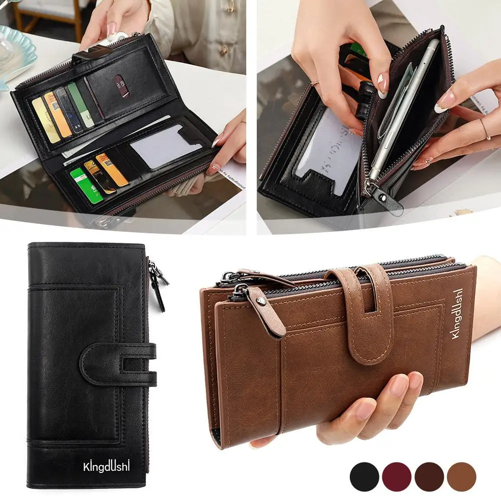 Ladies Long Wallet High Aesthetic Dual Zipper Magnetic Buckle Card Holder PU Material Waterproof Everyday Use