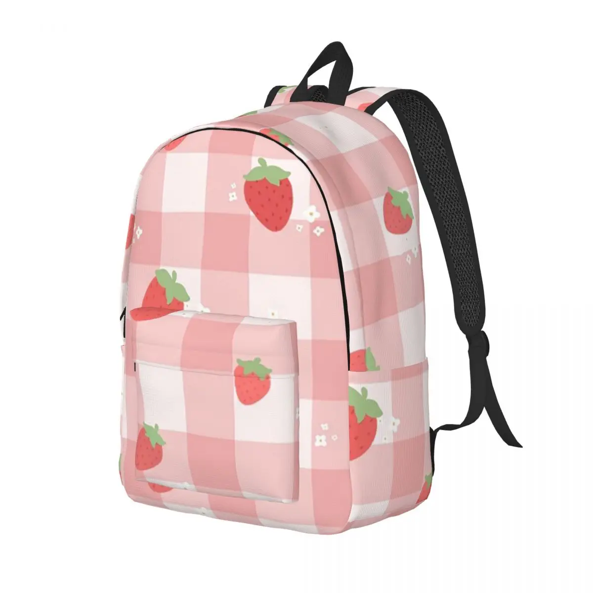 Strawberry Plaid Student Backpack School Bag Hiking Travel Daypack for Men Women Bookbag Shoulder Bags