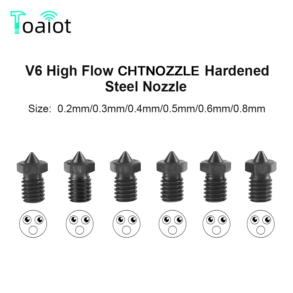 

5pcs/10pcs CHT NOZZLE V6 High Flow Hardened Steel Nozzle Three-eyes 0.4/0.5/0.6/0.8mm for 1.75mm Filament 3D Printer Accessorie