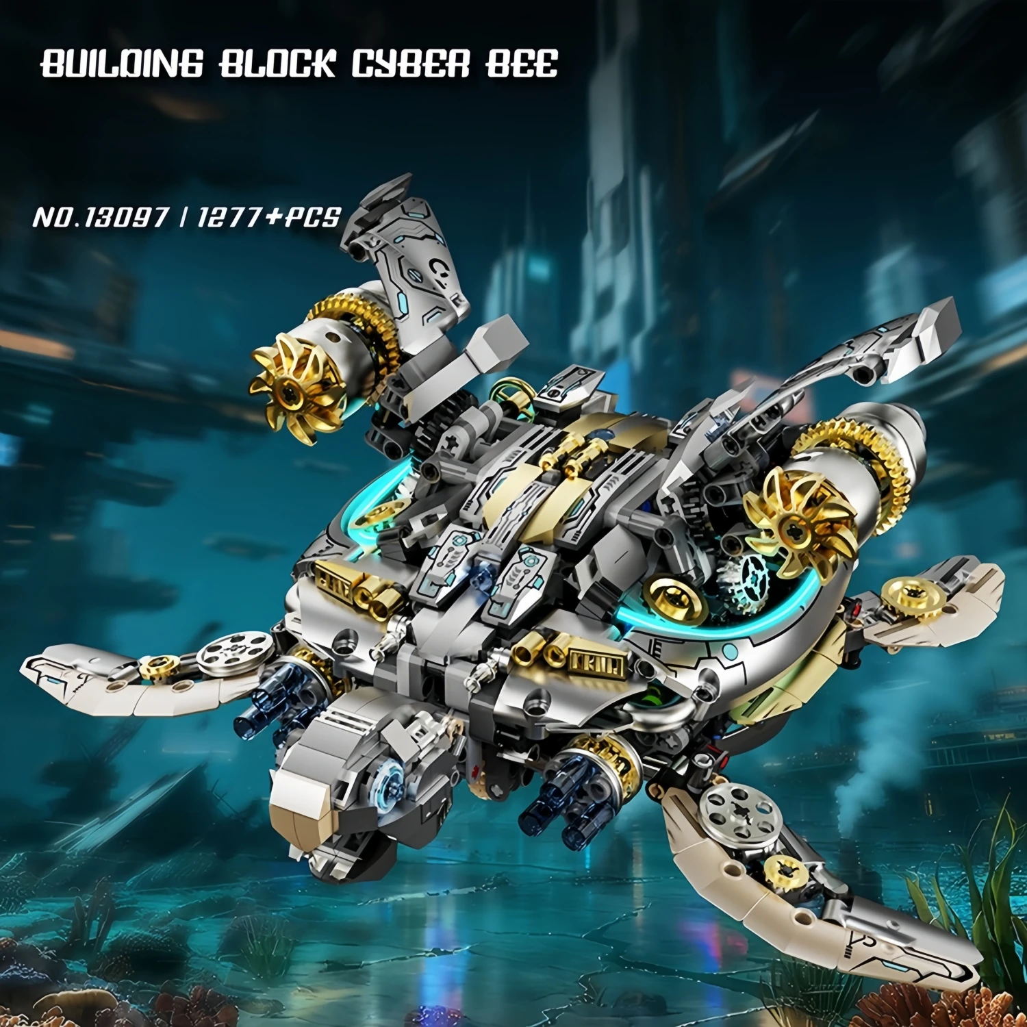 Bloques de construcción de tortuga marina mecánica, 1277 Uds., potencia del Motor, montaje MOC del océano, juego de bloques de construcción, regalos de cumpleaños y Navidad