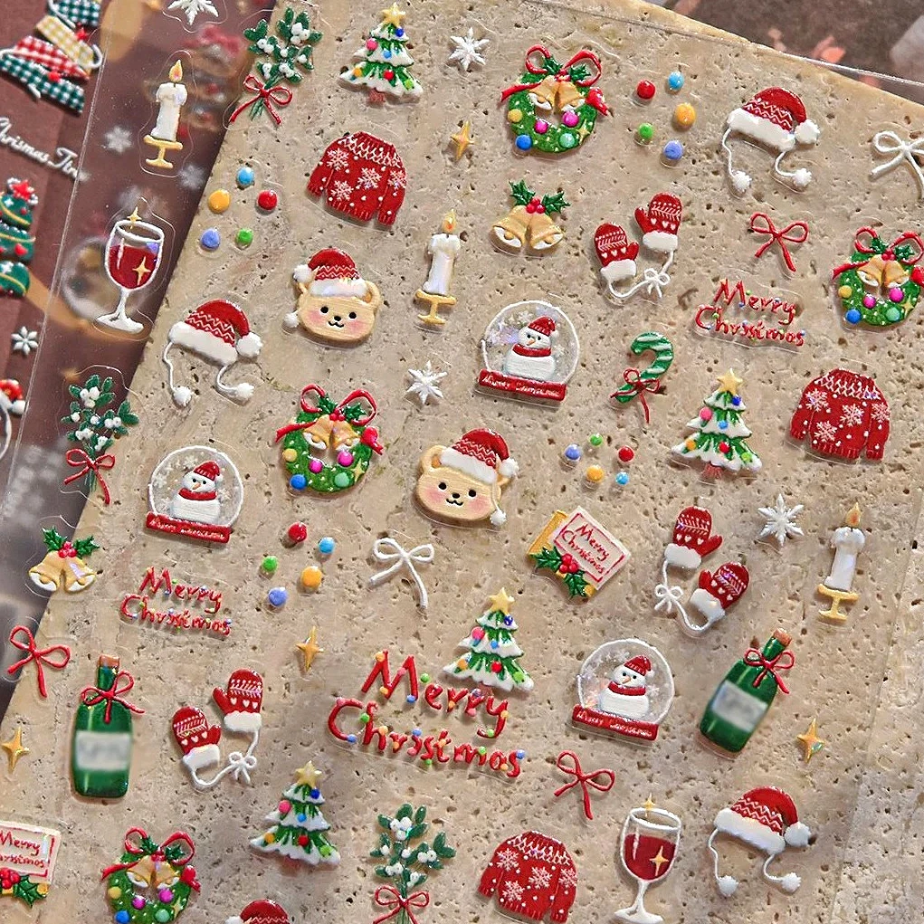 

Winter Sweater Hat Glove Christmas Tree Santa Claus Snowman Garland Snowflake Bowknot Star Crystal Ball Nail Art Stickers Decals