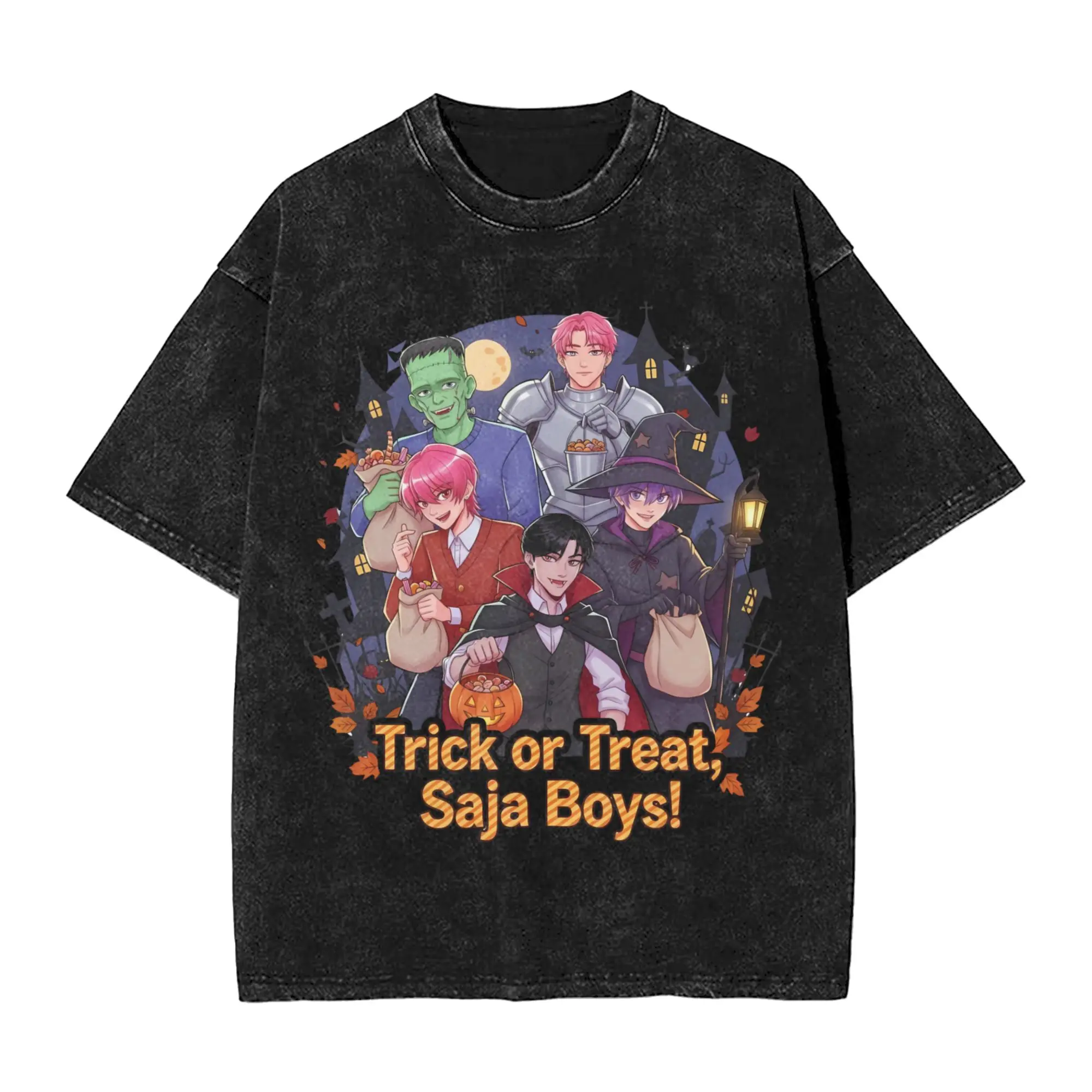 

Kpop Demon Hunters Хэллоуин Saja Boys Trick Or Treat Футболка для мужчин Хлопковая футболка для отдыха с круглым вырезом Футболка с короткими рукавами Топы