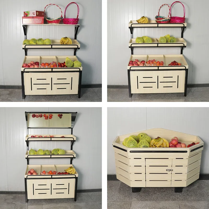 Wood, steel, wood, fruit shelves, fruit and vegetable , store , supermarket , scattered display shelv