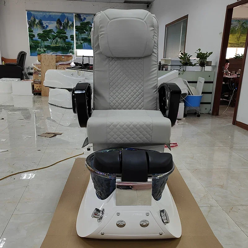 High End Grey Nail Salon Equipment Foot Spa Manicure Chair Electric Massage Reclining Pedicure