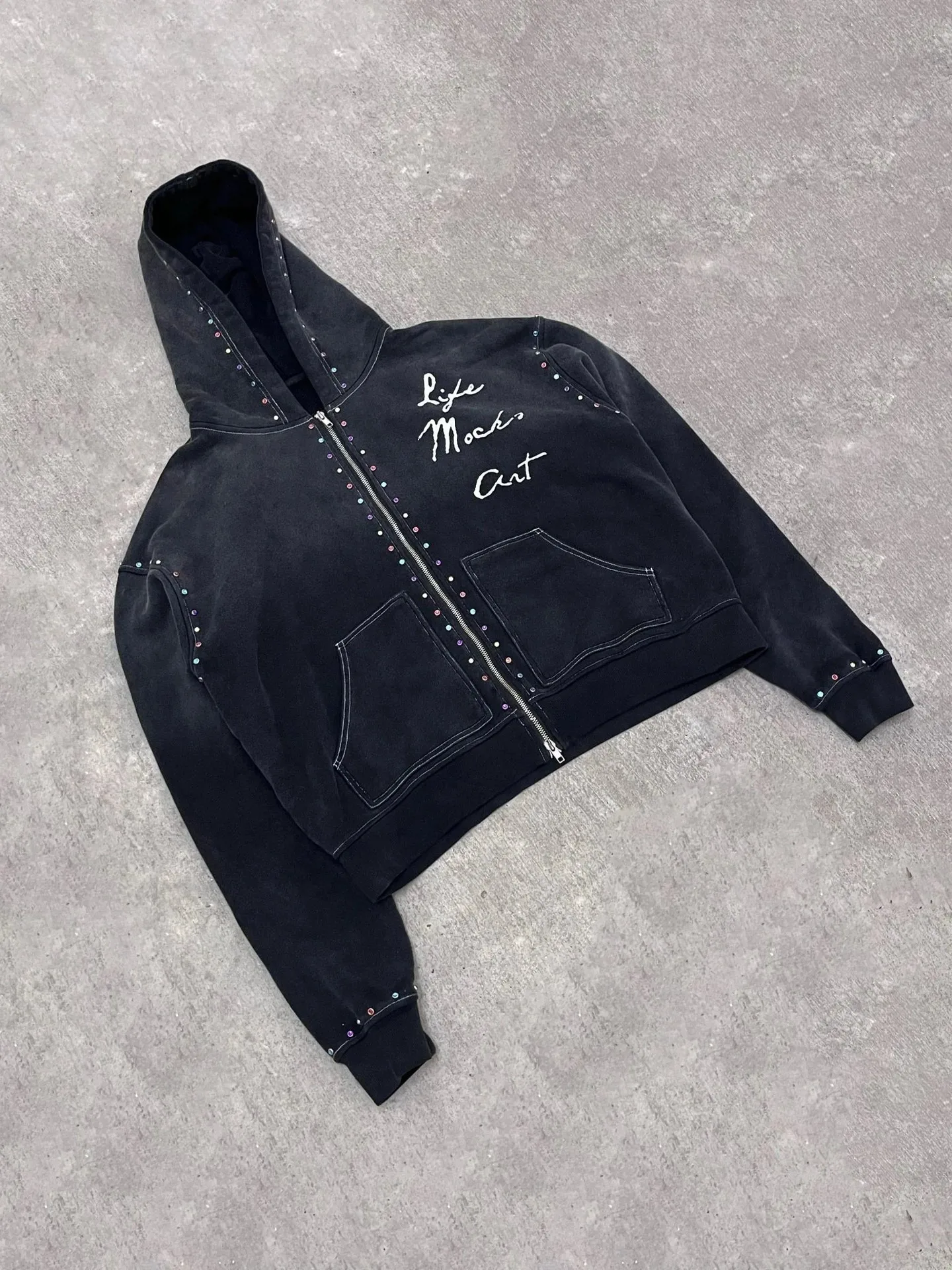 

Winter men's and women's new retro trendy printed cardigan zipper hooded sweatshirt, washed and worn pants, hot brick