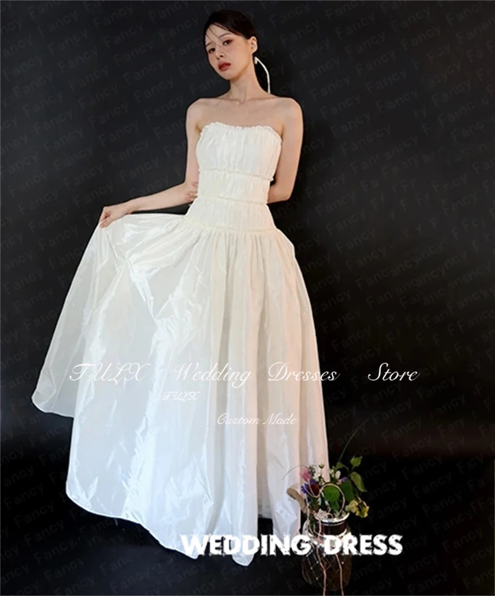 TULX Simple Taffeta Ivory Wedding Dress Korea Photo Shoot Strapless Puff Sleeves Bridal Gowns 웨딩드레스 Corset Customized 2026