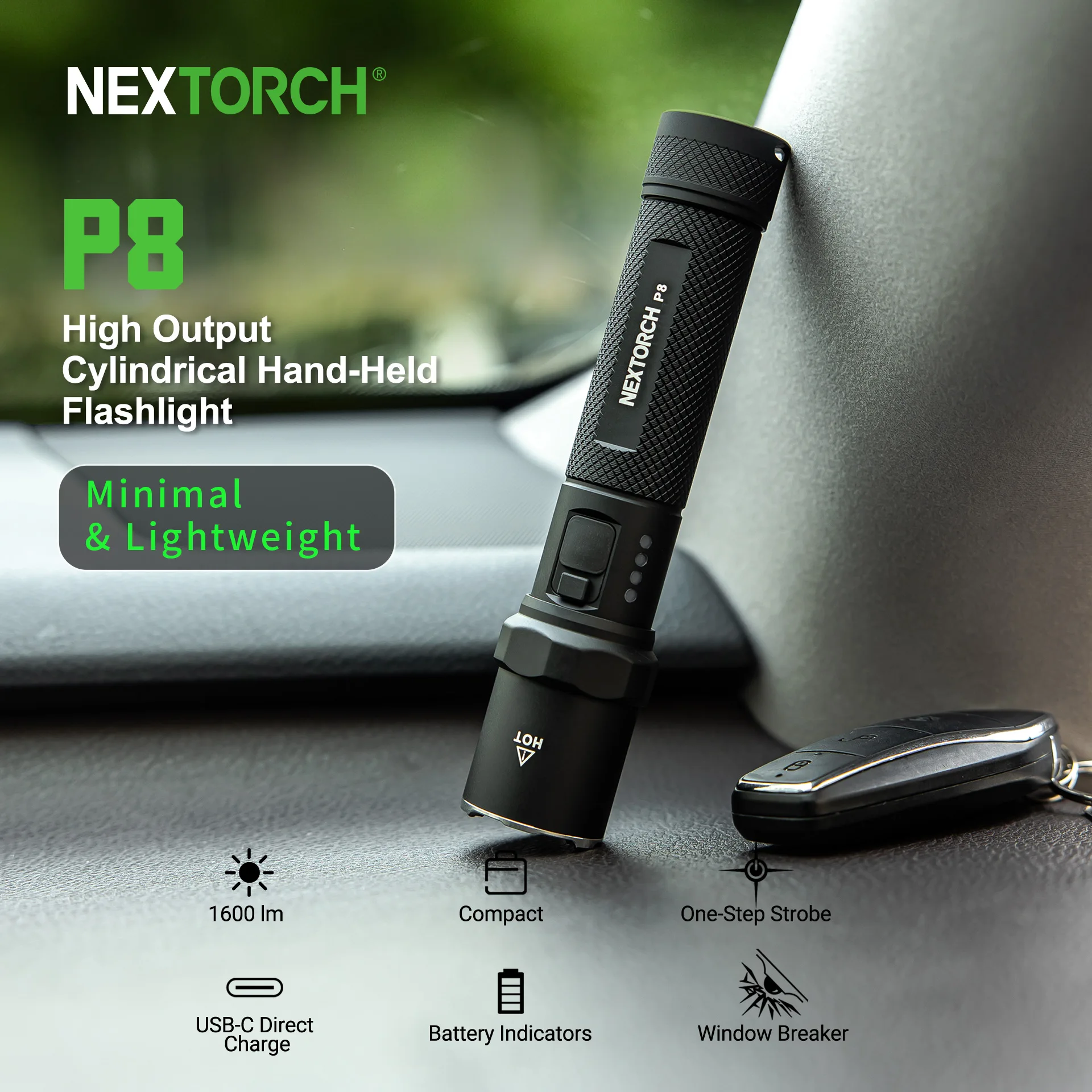 USB Rechargeable P8 SWAT Tactical Flashlight 1600 Lumen LED Aluminum Alloy Body IP68 Waterproof 18650 Battery Dimmable 10-Year