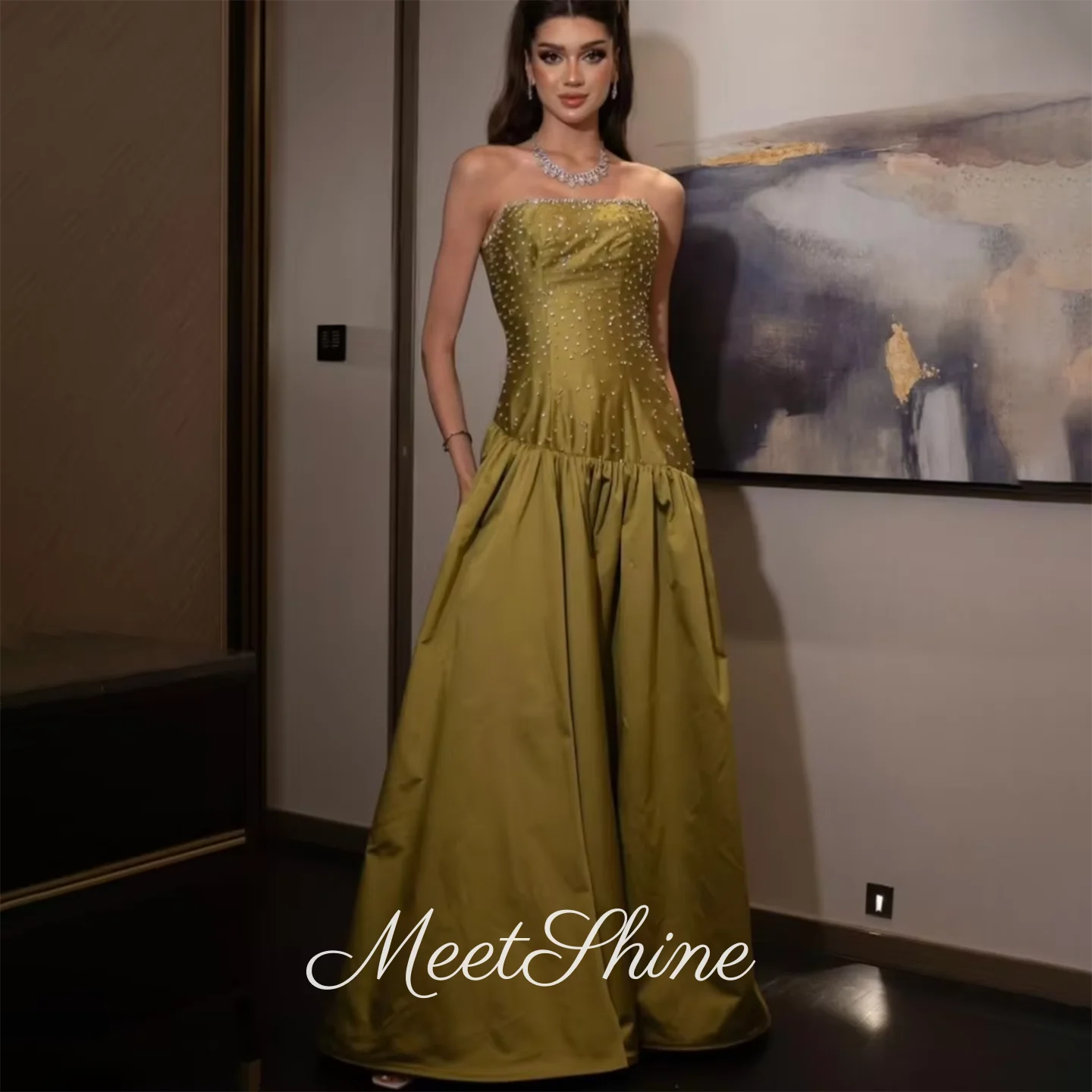 

Желтые вечерние платья с блестками длиной до пола, платье для выпускного вечера без бретелек, хрустальные бусины, свадебное платье в Саудовской Аравии по индивидуальному заказу, 2025 г.