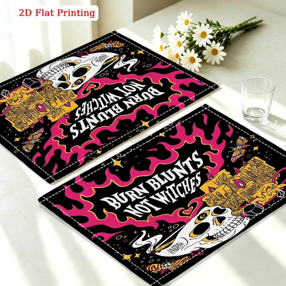 2Pcs Gothic Skull Placemat Black Pink Burn Blunt Not Witches Table Mat Kitchen Dining Decor Non Slip Heat Resistant 30X40Cm view 4