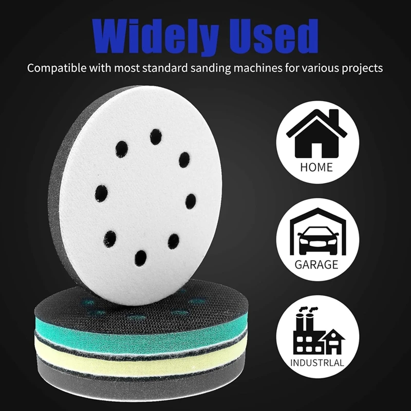 WCS-4 Pack Foam Sanding Pads For Orbital Sander, 5 Inch 8 Holes Orbital Sander Surfprep Foam Pad