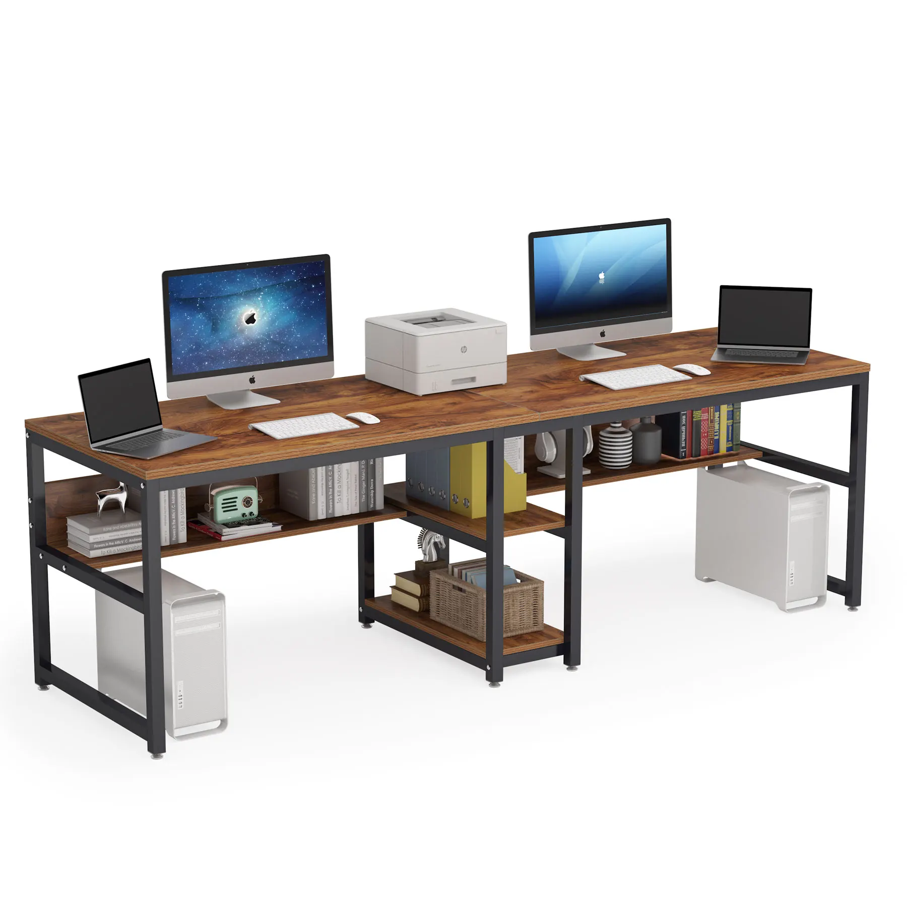 Tribesigns China Manufacturer 2 Person Workstation desk office furniture Double Office Desk with Shelf for Home Office