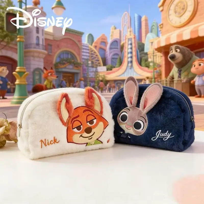 Плюшевый пенал Disney Zootopia Nick Judy, плюшевая косметичка, плюшевая сумка для макияжа, вместительный дорожный органайзер для туалетных принадлежностей, подарок для детей