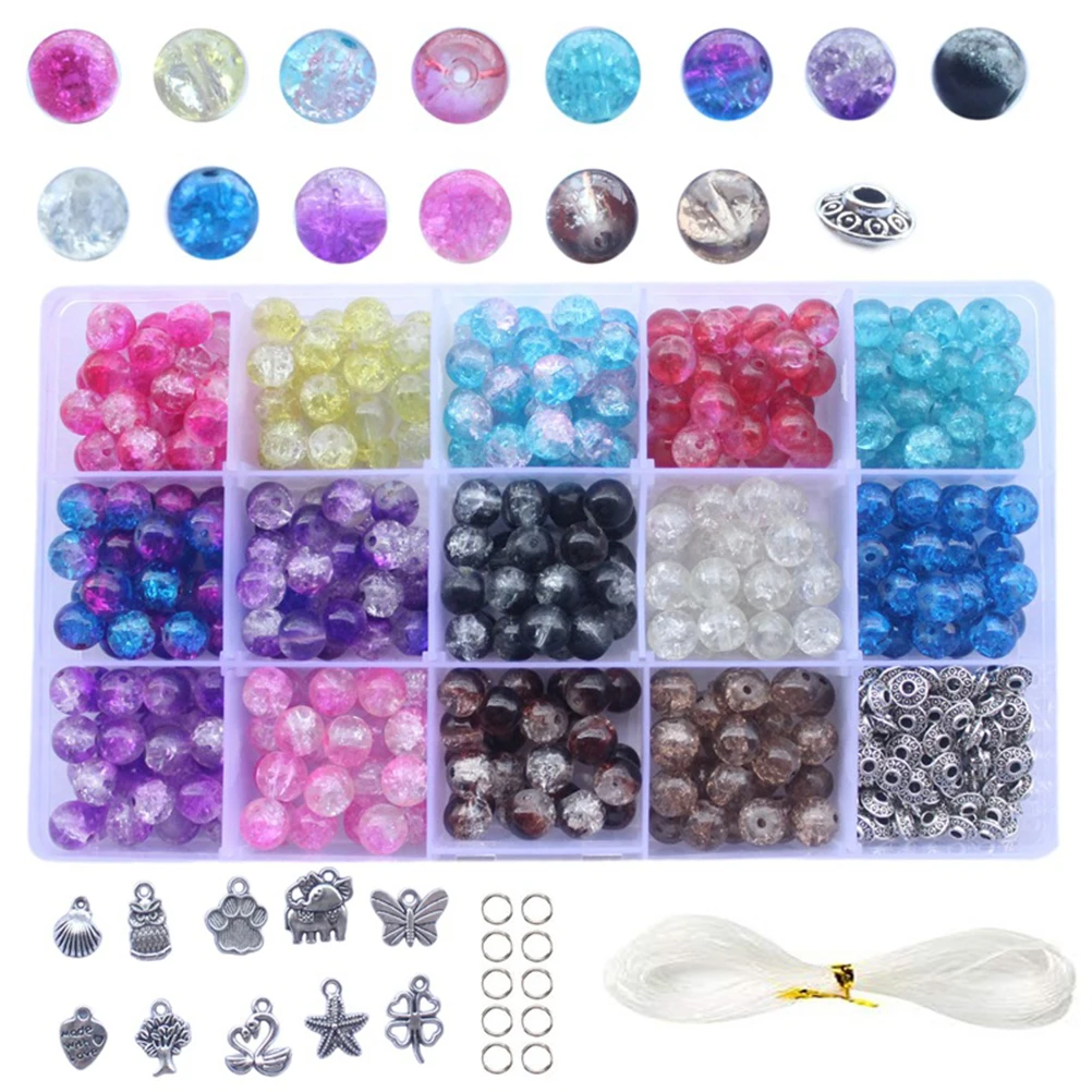 

420pcs Glass Spacer Beads Jewelry Parts DIY Materials Crack Necklace Bracelet Accessories Beautiful Colorful Design Durable