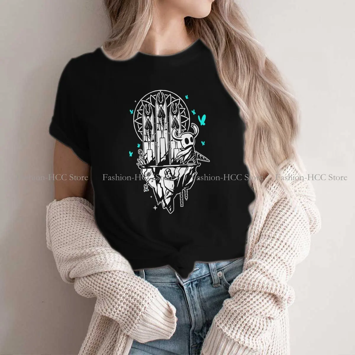 Bug Black Hip Hop Polyester TShirt Hollow Knight Game Printing Streetwear Leisure T Shirt Women Short Sleeve