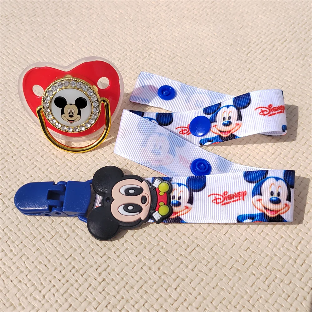 Disney Mickey Mouse Mickey Head baby pacifier and cartoon full print ribbon clip BPA-free Boys and girls unique baby bath gift