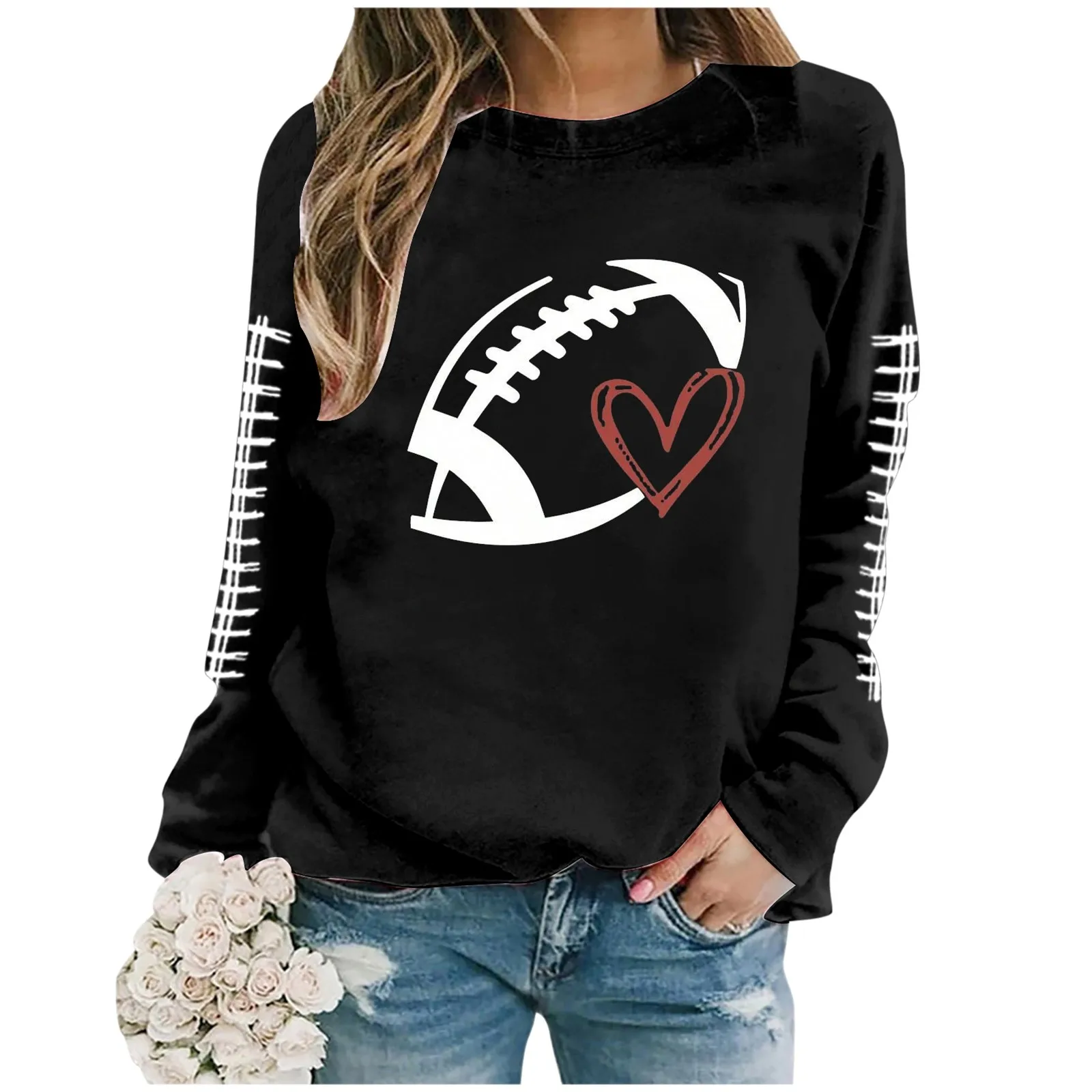 

Love Rugby Print Women Sweatshirt Autumn Warm Oversize Long Sleeve O-Neck Loose Casual Hooides y2k Street Boyfriend Pullovers