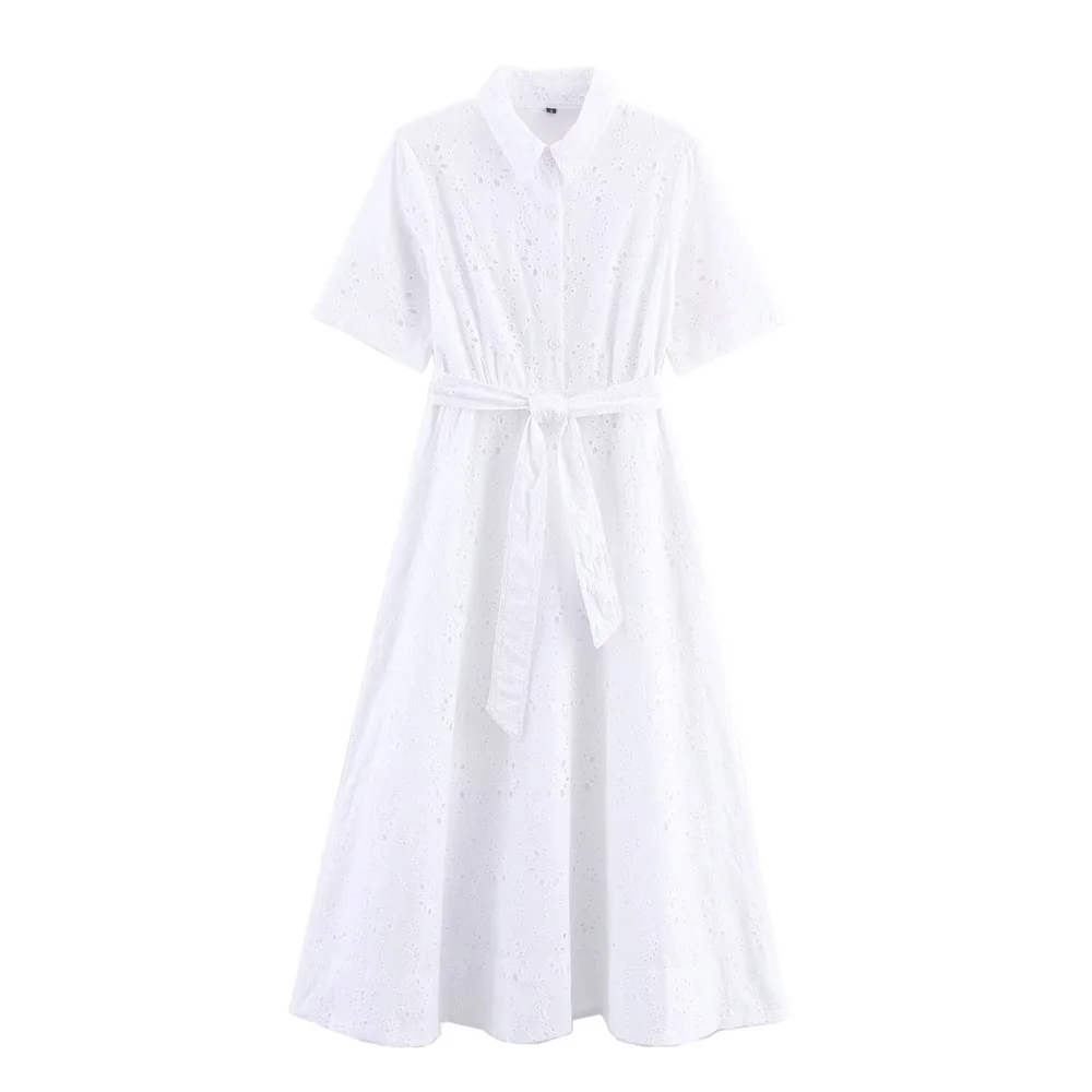 เดรสเชิ้ตแขนสั้นคอปกปักลายแฟชั่นใหม่สำหรับฤดูร้อน