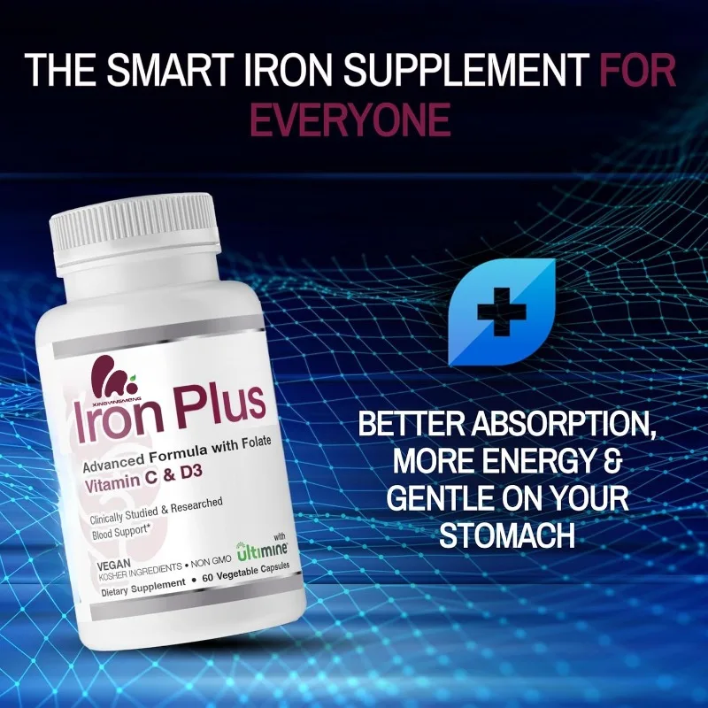 

Iron supplements of vitamin C, vitamin D3, and folic acid - vegan, non GMO 60 capsules