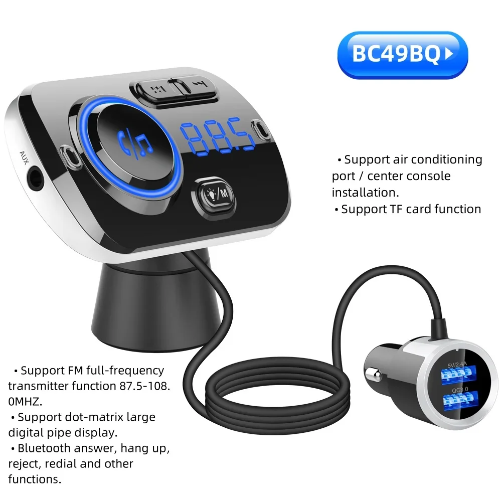 BC49BQ QC3.0 fast charging car Bluetooth MP3 hands-free player car FM transmitter ambient light display Navigation voice prompt